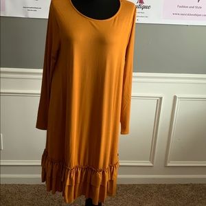 Plus Size Ash Mustard Ruffle Hem Dress